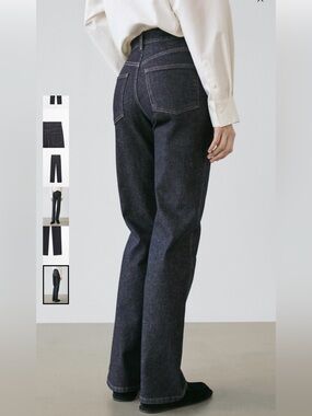 Massimo Dutti High-Rise Straight Leg Jeans - Dark Indigo